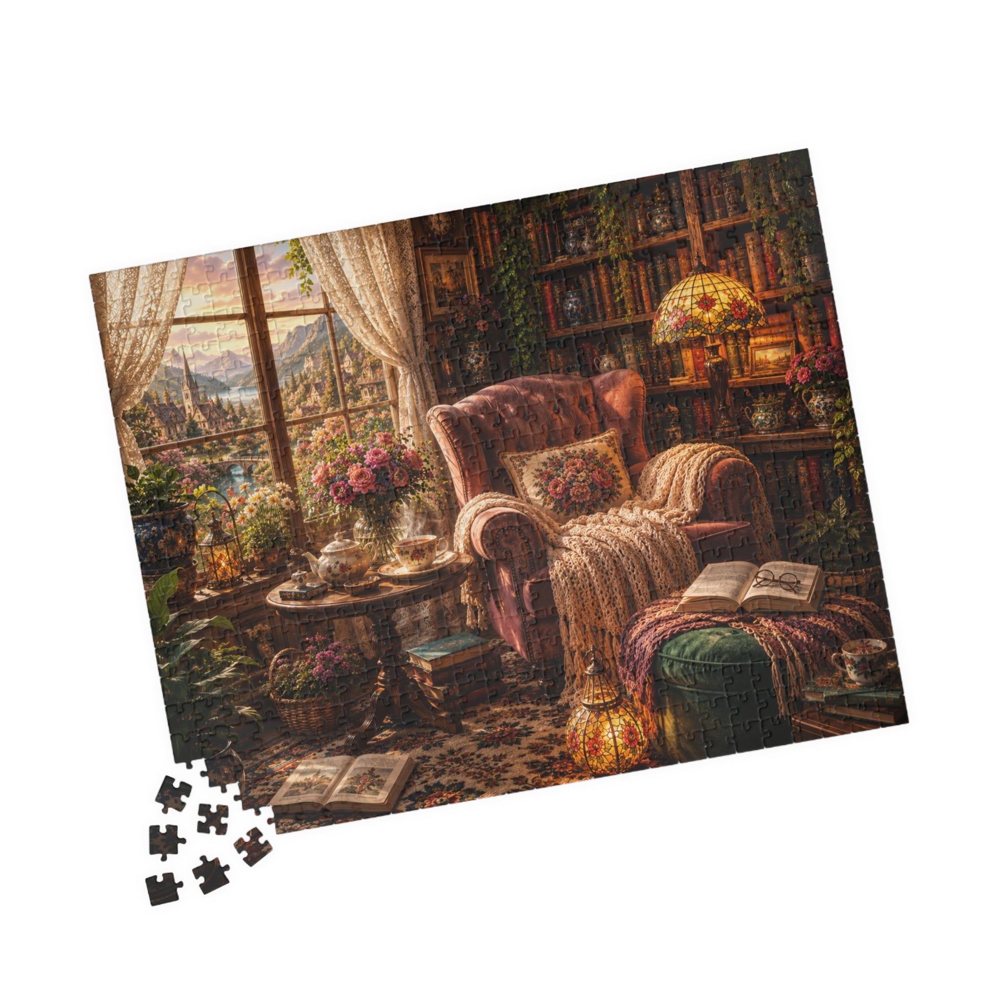 Printify Puzzle Cozy Reading Nook Jigsaw Puzzle | 520 or 1014 Pieces