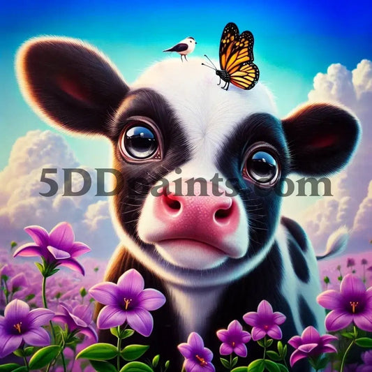 5DDPaints.com arts and crafts kit Curious Cow with Butterfly 5D Diamond Painting Kit – 40x50cm & 50x70cm