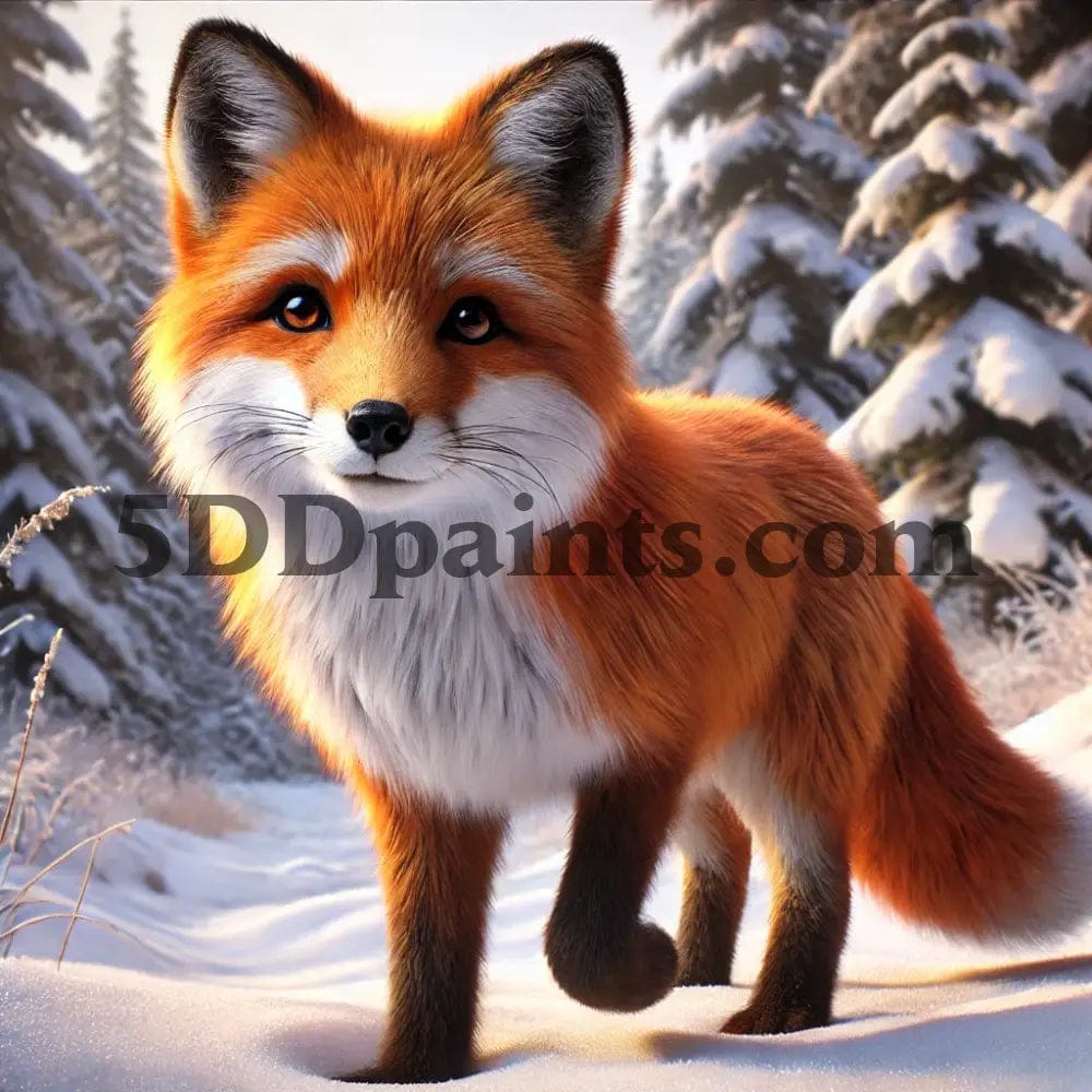 5DDPaints.com arts and crafts kit Curious Red Fox in Snow Diamond Painting Kit