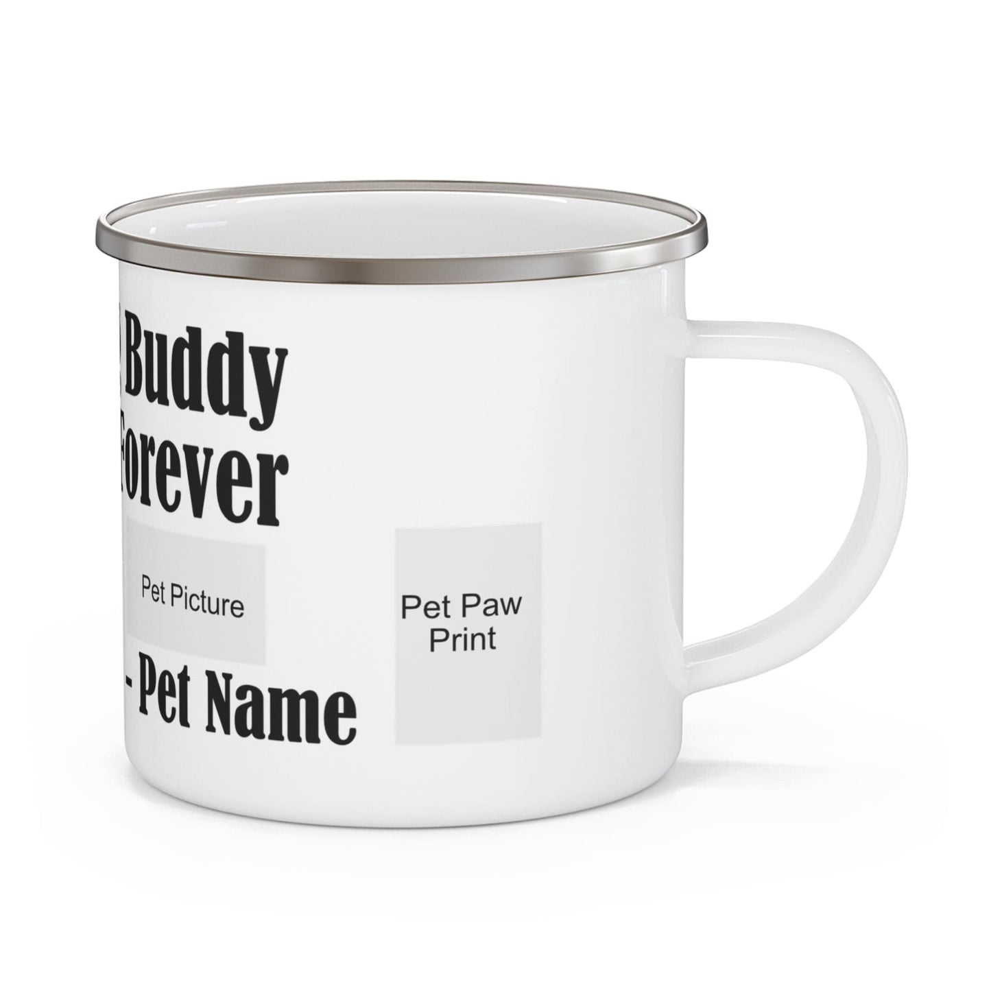 Printify Mug 12oz Custom “Hiking Buddy Forever” Enamel Camping Mug – Personalized Dog Photo & Paw Print Keepsake