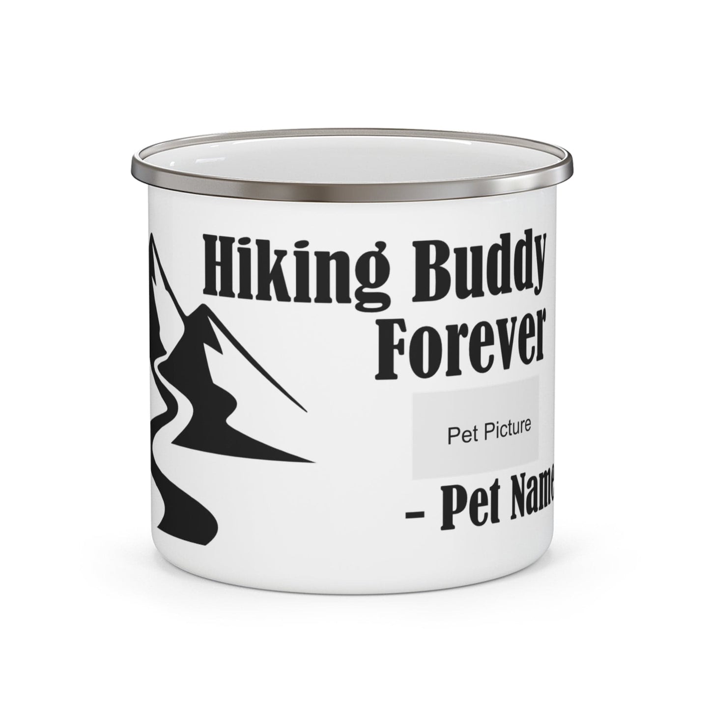 Printify Mug 12oz Custom “Hiking Buddy Forever” Enamel Camping Mug – Personalized Dog Photo & Paw Print Keepsake