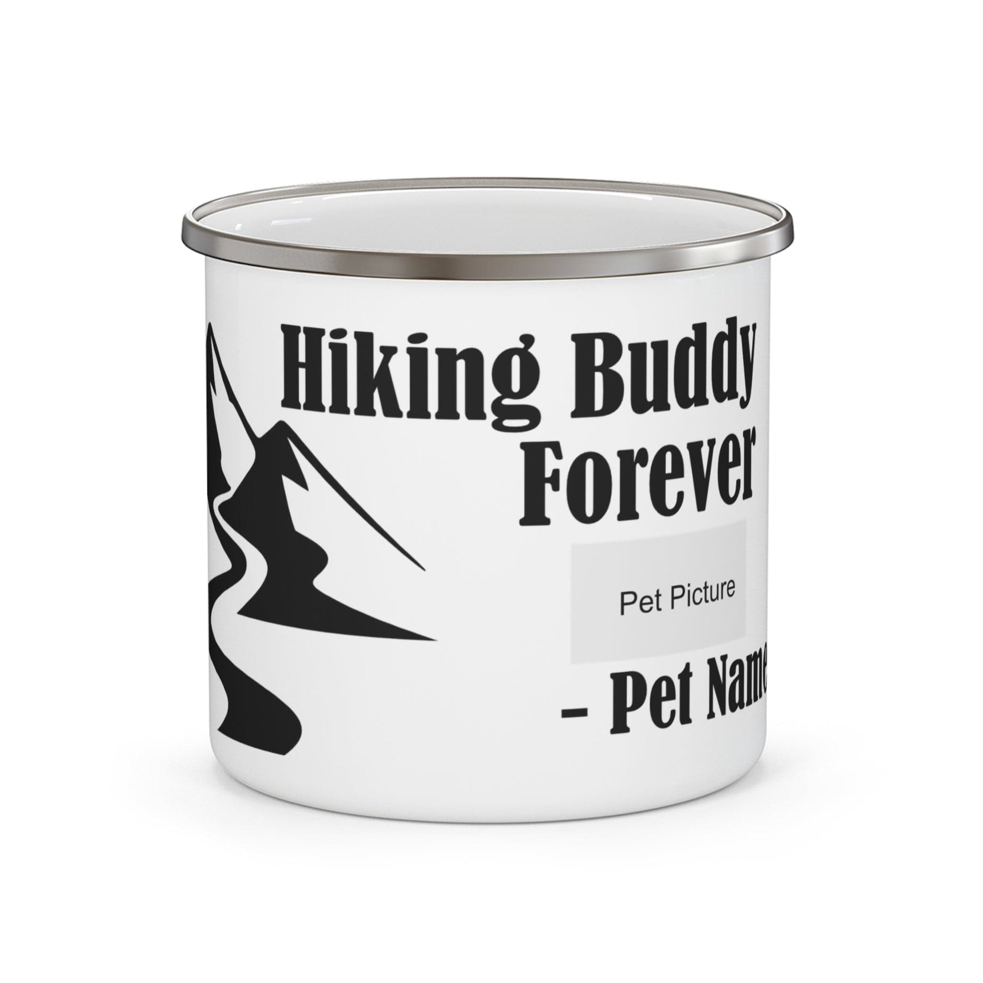 Printify Mug 12oz Custom “Hiking Buddy Forever” Enamel Camping Mug – Personalized Dog Photo & Paw Print Keepsake
