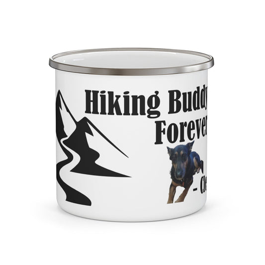 Printify Mug 12oz Custom “Hiking Buddy Forever” Enamel Camping Mug – Personalized Dog Photo & Paw Print Keepsake