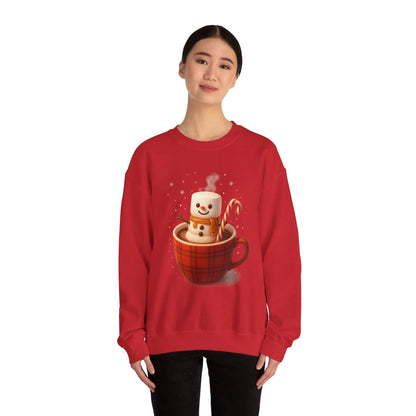 Printify Sweatshirt Cute Marshmallow Snowman in Plaid Mug Holiday Crewneck