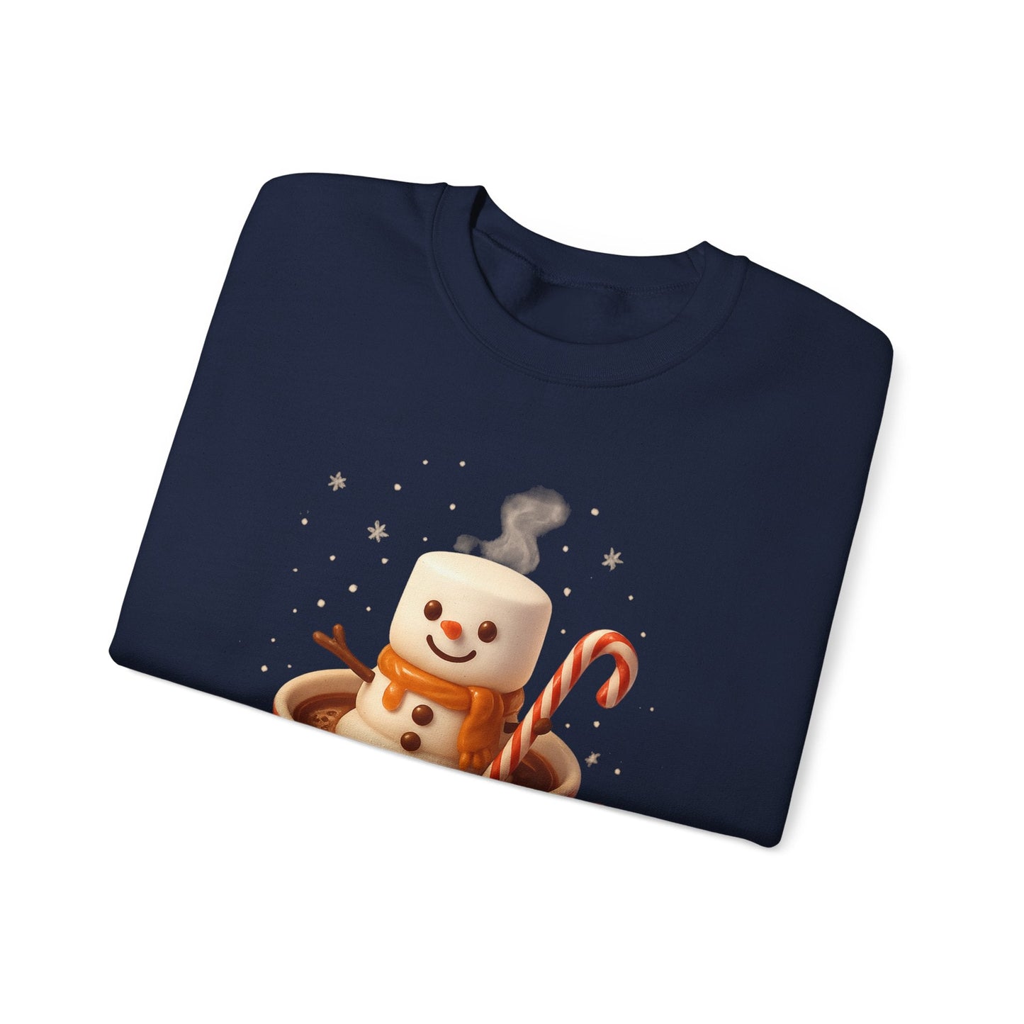 Printify Sweatshirt Cute Marshmallow Snowman in Plaid Mug Holiday Crewneck