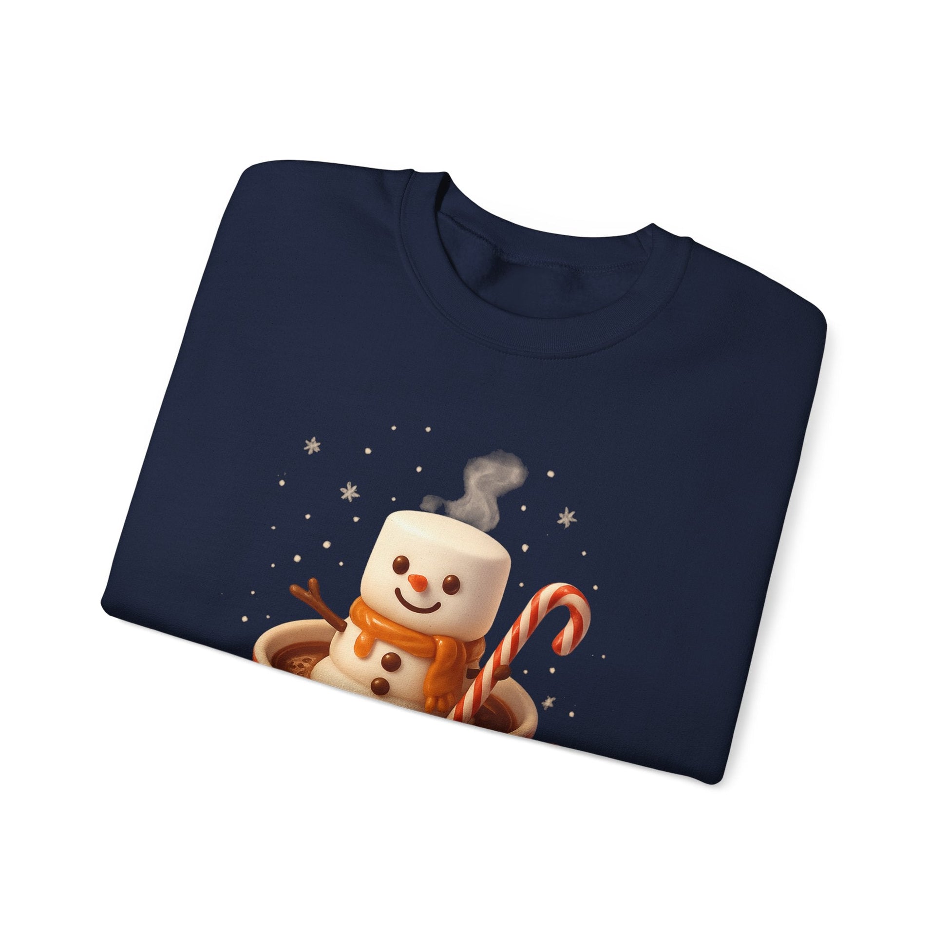 Printify Sweatshirt Cute Marshmallow Snowman in Plaid Mug Holiday Crewneck