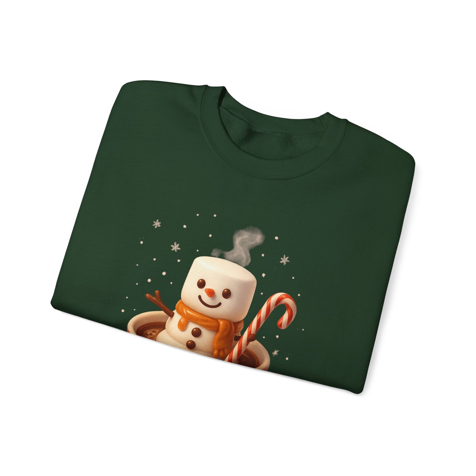 Printify Sweatshirt Cute Marshmallow Snowman in Plaid Mug Holiday Crewneck
