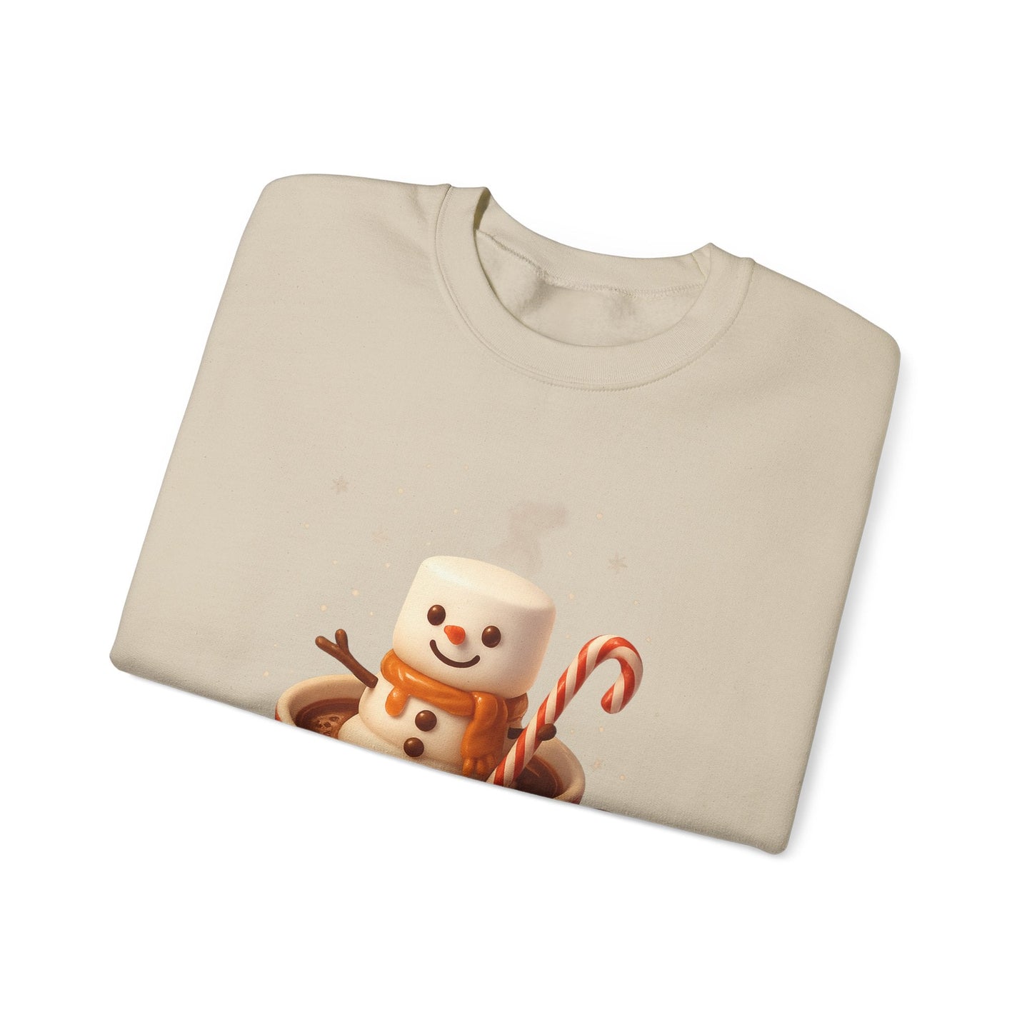 Printify Sweatshirt Cute Marshmallow Snowman in Plaid Mug Holiday Crewneck