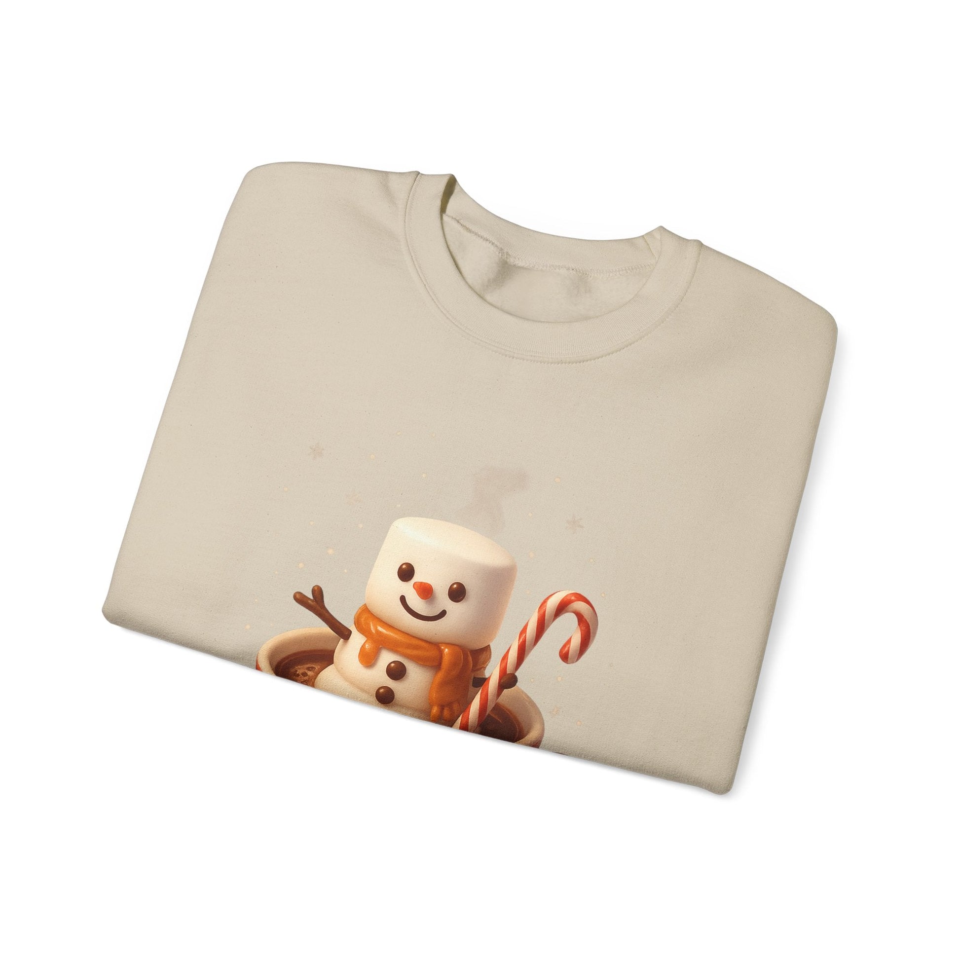 Printify Sweatshirt Cute Marshmallow Snowman in Plaid Mug Holiday Crewneck