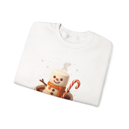 Printify Sweatshirt Cute Marshmallow Snowman in Plaid Mug Holiday Crewneck