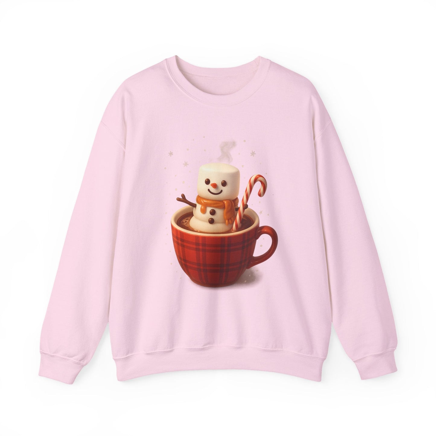Printify Sweatshirt Light Pink / S Cute Marshmallow Snowman in Plaid Mug Holiday Crewneck