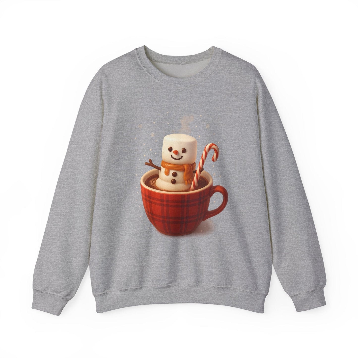 Printify Sweatshirt Sport Grey / S Cute Marshmallow Snowman in Plaid Mug Holiday Crewneck