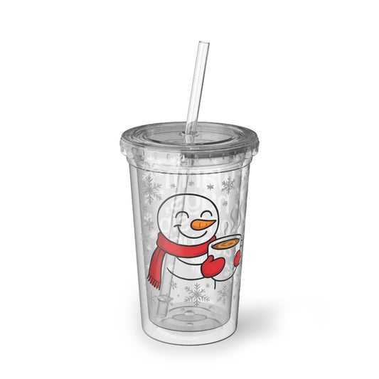 Printify Mug 16oz / Transparent Cute Snowman Acrylic Cup – 16oz Double-Wall Winter Tumbler