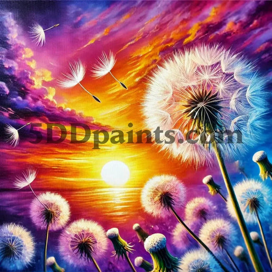 5DDPaints.com arts and crafts kit Dandelion Dreams Sunset Diamond Painting Kit