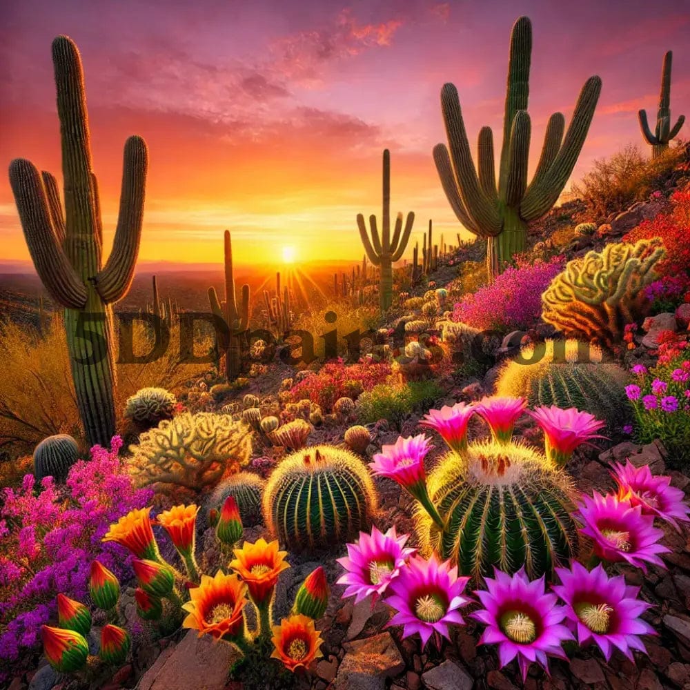 5DDPaints.com arts and crafts kit Desert Bloom: Cacti and Flowers of the American Southwest Diamond Painting