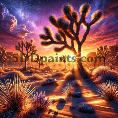 5DDPaints.com arts and crafts kit Desert Radiance – Joshua Tree Sunset Diamond Painting Kit