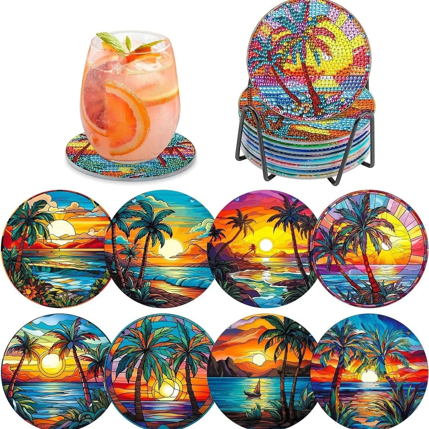 5DDpaints.com arts and crafts kit AE-BD114 Diamond Painting Coaster Set – Stunning Designs for Every Style