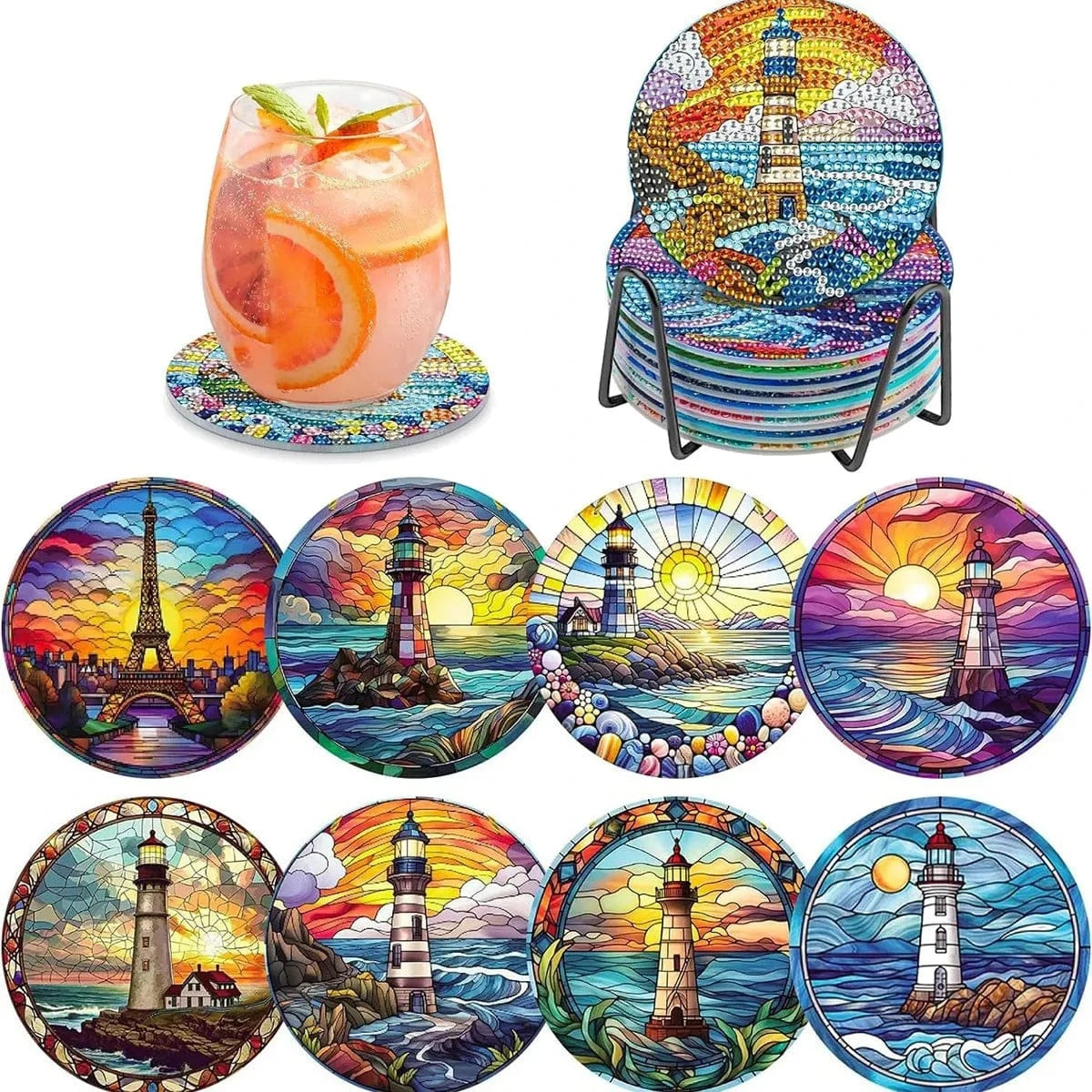 5DDpaints.com arts and crafts kit AE-BD113 Diamond Painting Coaster Set – Stunning Designs for Every Style