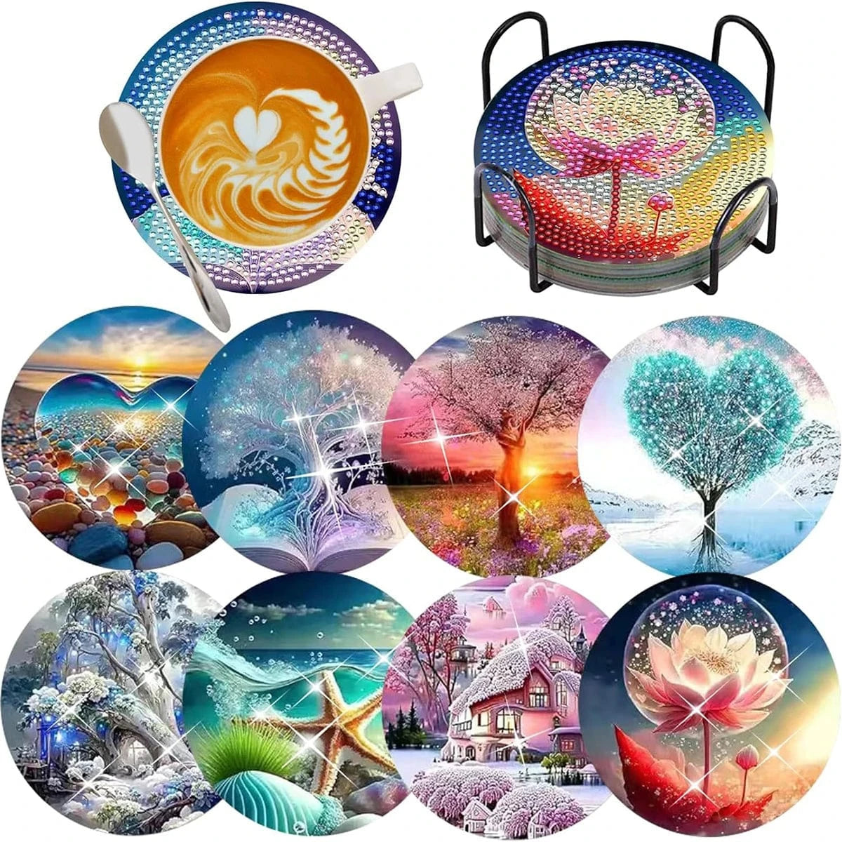 5DDpaints.com arts and crafts kit AE-BD109 Diamond Painting Coaster Set – Stunning Designs for Every Style