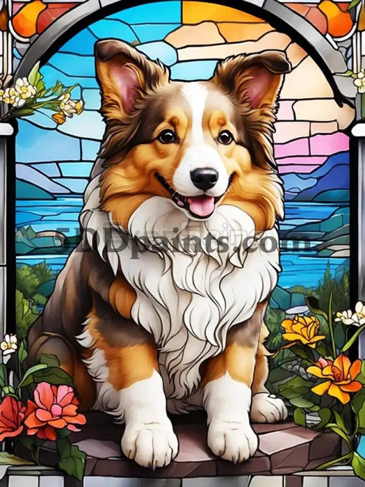 Amazello arts and crafts kit 2335 / Full Square 20X30cm Diamond Painting Cutie Dog Stainglass