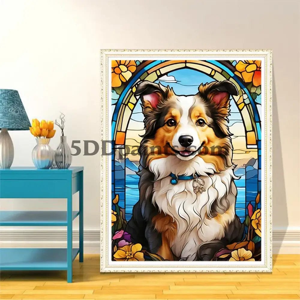 Amazello arts and crafts kit Diamond Painting Cutie Dog Stainglass