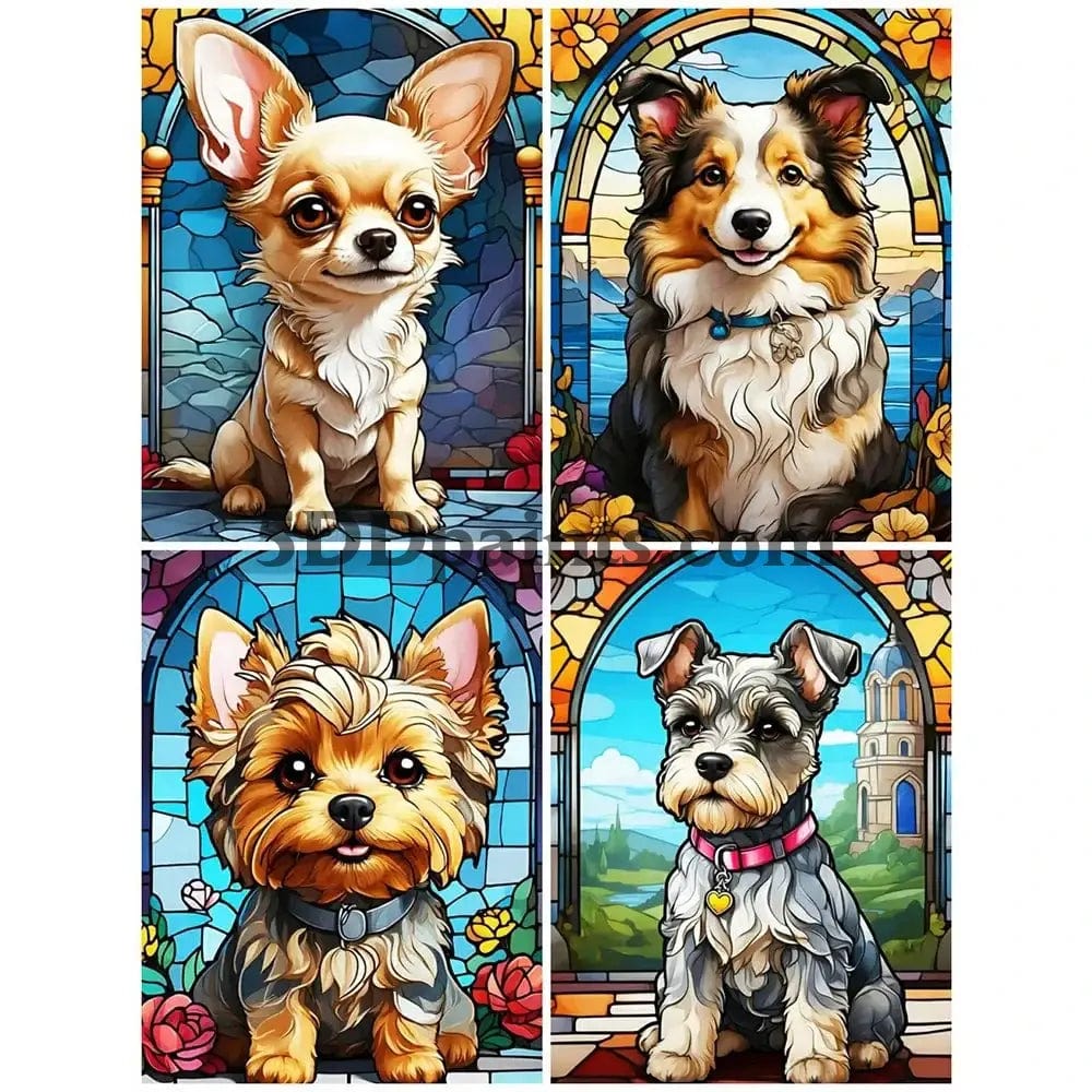 Amazello arts and crafts kit Diamond Painting Cutie Dog Stainglass