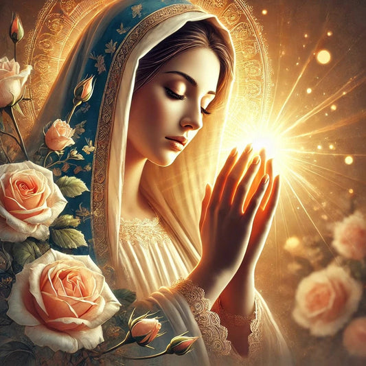 5DDPaints.com arts and crafts kit Divine Grace – Virgin Mary Diamond Painting Kit with Radiant Light & Roses