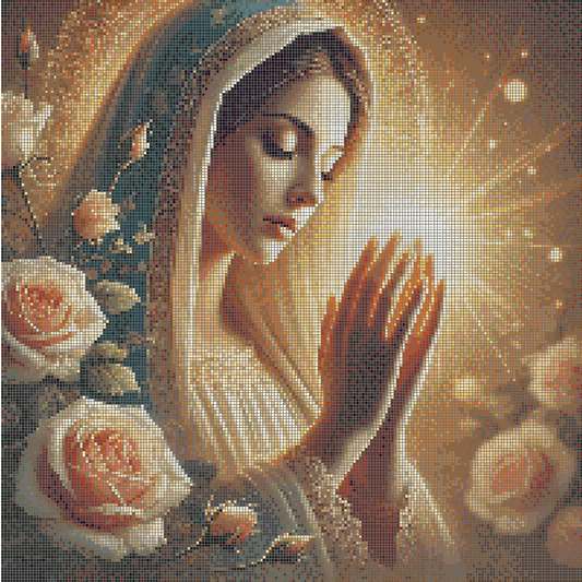 5DDPaints.com arts and crafts kit Divine Grace – Virgin Mary Diamond Painting Kit with Radiant Light & Roses