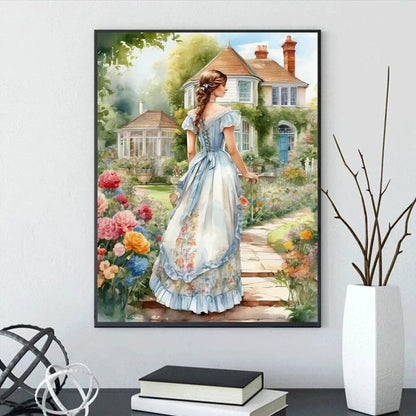 5DDpaints.com arts and crafts kit Elegant Stroll in a Victorian Garden Diamond Painting Kit