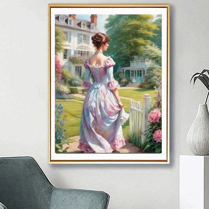 5DDpaints.com arts and crafts kit Elegant Stroll in a Victorian Garden Diamond Painting Kit