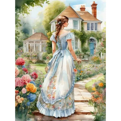 5DDpaints.com arts and crafts kit HUA3482 / 45x60cm square Elegant Stroll in a Victorian Garden Diamond Painting Kit