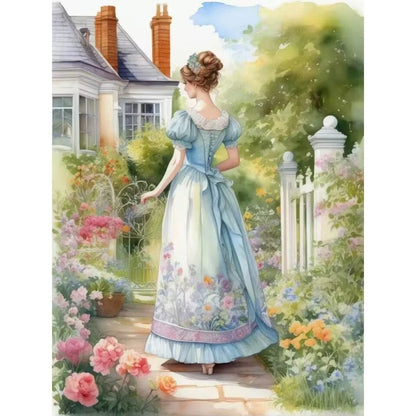 5DDpaints.com arts and crafts kit HUA3478 / 45x60cm square Elegant Stroll in a Victorian Garden Diamond Painting Kit