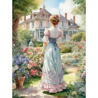 5DDpaints.com arts and crafts kit HUA3477 / 50x65cm round Elegant Stroll in a Victorian Garden Diamond Painting Kit
