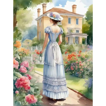 5DDpaints.com arts and crafts kit HUA3479 / 30x40cm  round Elegant Stroll in a Victorian Garden Diamond Painting Kit