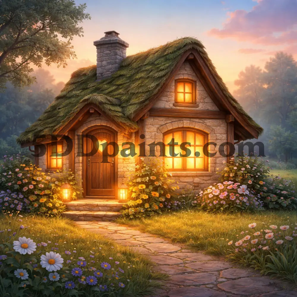 5DDPaints.com arts and crafts kit Enchanted Hearth Cottage – Cozy Fairy Home Diamond Painting Kit