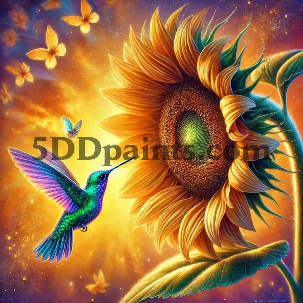 5DDPaints.com arts and crafts kit Enchanted Hummingbird & Sunflower Diamond Painting Kit