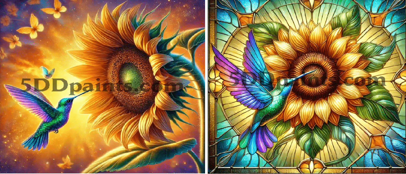 5DDPaints.com arts and crafts kit Enchanted Hummingbird & Sunflower Diamond Painting Kit