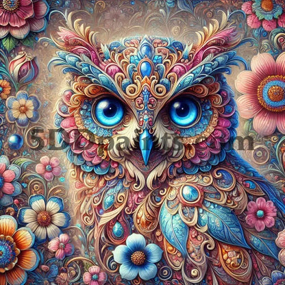 5DDPaints.com arts and crafts kit Enchanted Jewel Owl – Mystical Diamond Painting Kit