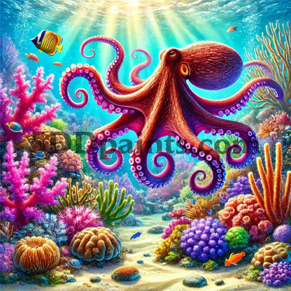 5DDPaints.com arts and crafts kit Enchanted Ocean Octopus Diamond Painting Kit