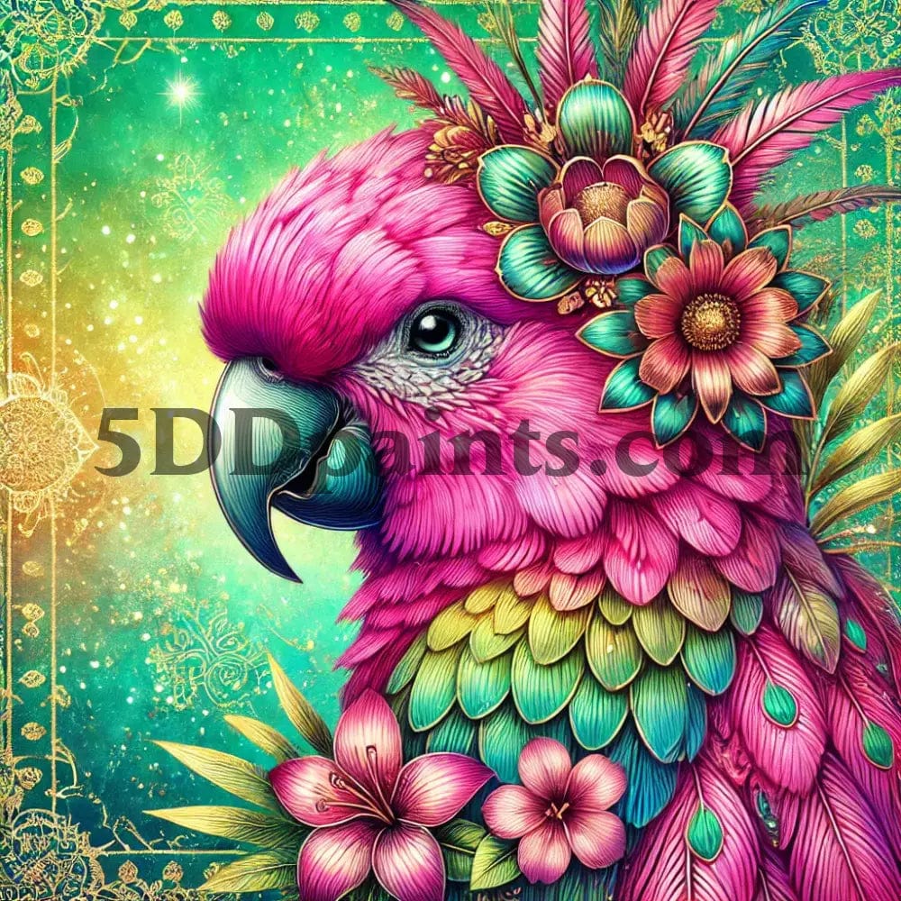 5DDPaints.com arts and crafts kit Enchanted Parrot: A Burst of Tropical Beauty Diamond Painting