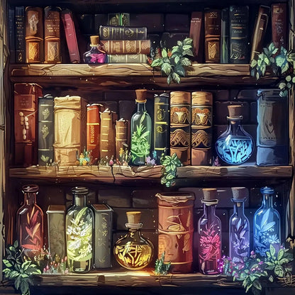 5DDpaints.com arts and crafts kit Full Square 25X25cm Enchanted Potion Shelf Diamond Painting Kit