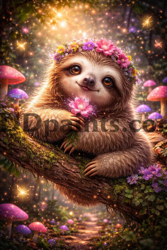 5DDPaints.com home decor Enchanted Sloth in Fairy Forest Diamond Painting Kit