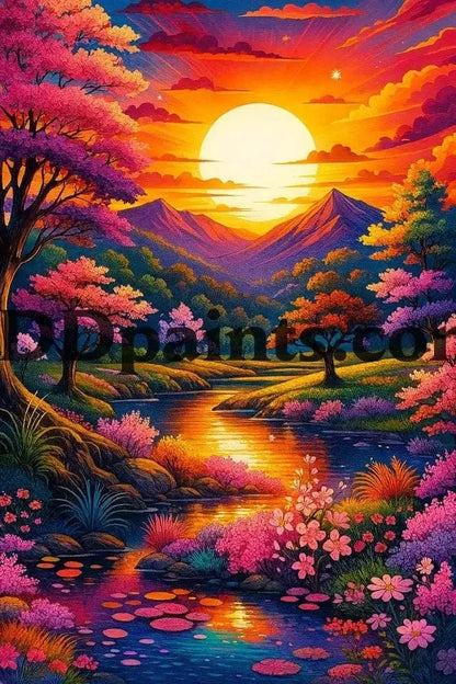 5DDPaints.com arts and crafts kit Enchanted Sunset Valley Diamond Painting Kit
