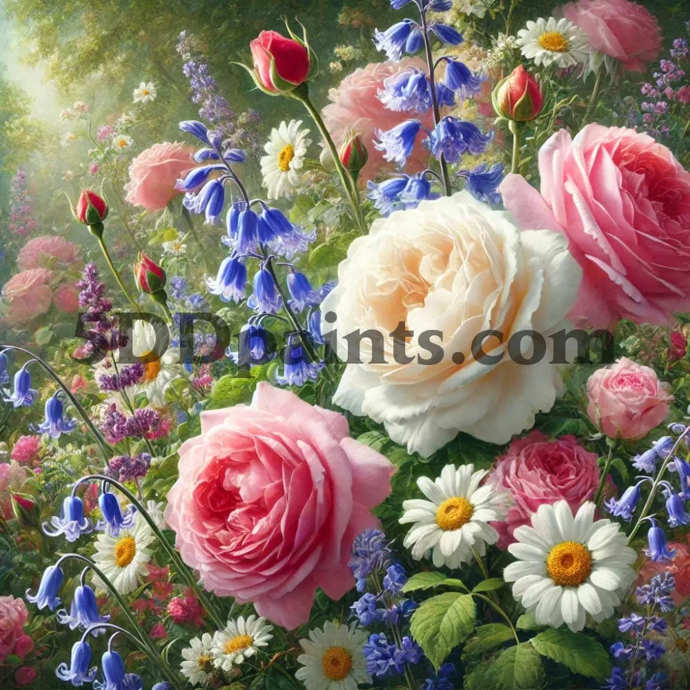 5DDPaints.com arts and crafts kit English Roses and Wildflowers Bloom – 5D Diamond Painting Kit