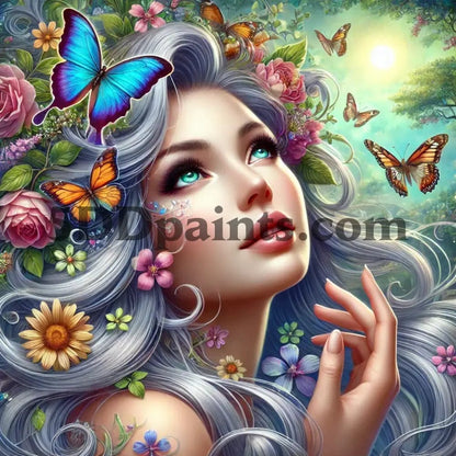 5DDPaints.com arts and crafts kit Ethereal Woman with Silver-Blue Hair Diamond Painting Kit