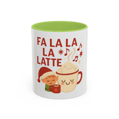 Printify Mug 11oz / Light Green Fa La La La Latte Mug – Festive Holiday Coffee Cup (11oz / 15oz, Multi-Color Options)