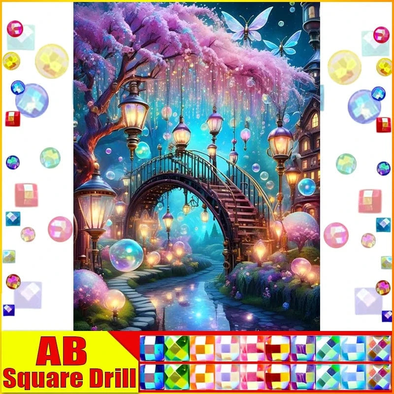 5DDpaints.com arts and crafts kit AB Square Drill / 20x25cm FAIRY DUST DRILLS - Enchanted Twilight Bridge Diamond Painting Kit