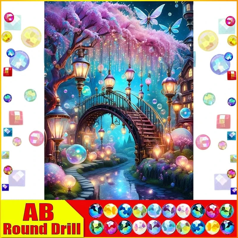 5DDpaints.com arts and crafts kit AB Round Drill / 20x25cm FAIRY DUST DRILLS - Enchanted Twilight Bridge Diamond Painting Kit