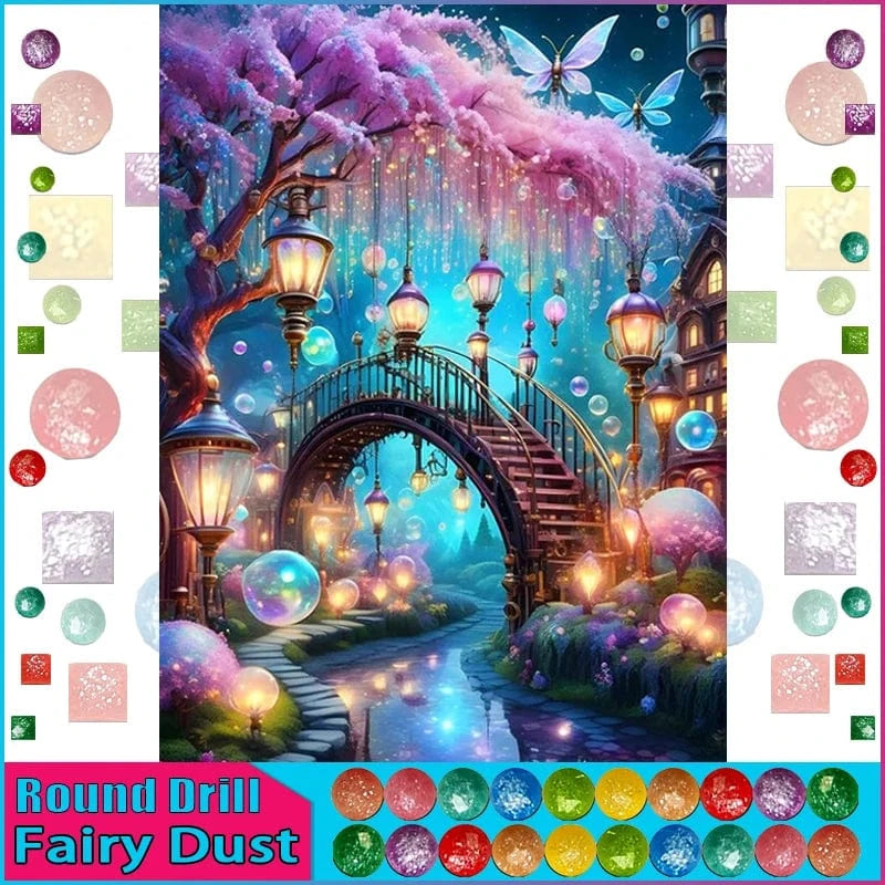 5DDpaints.com arts and crafts kit Fairy Dust Round / 20x25cm FAIRY DUST DRILLS - Enchanted Twilight Bridge Diamond Painting Kit