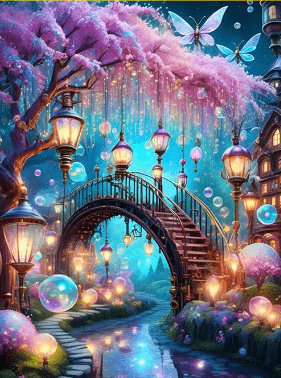 5DDpaints.com arts and crafts kit FAIRY DUST DRILLS - Enchanted Twilight Bridge Diamond Painting Kit